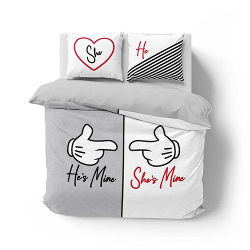 Pościel bawełniana 4103 A Holland 129 He`s Mine She`s Mine Detexpol szary/biały 